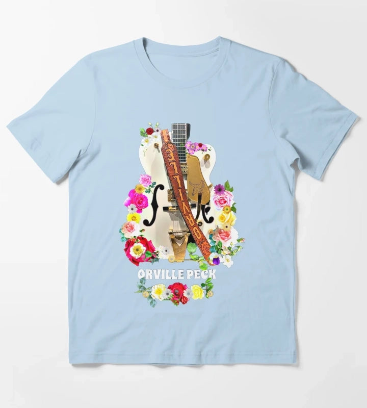 Cowboy Rose and Daisy Guitar T-Shirt Sky Blue