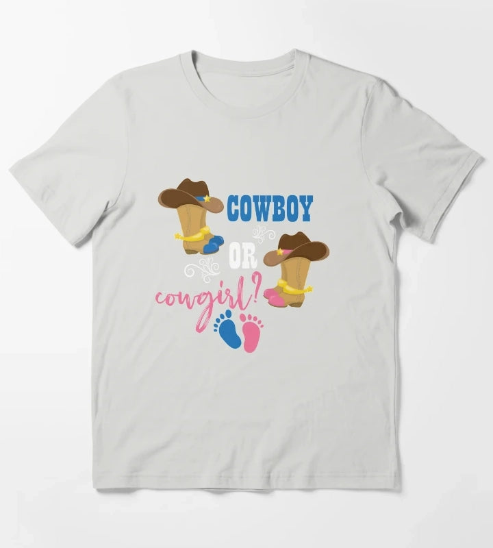 Cowboy or Cowgirl Gender Reveal Gift T-Shirt Light Grey