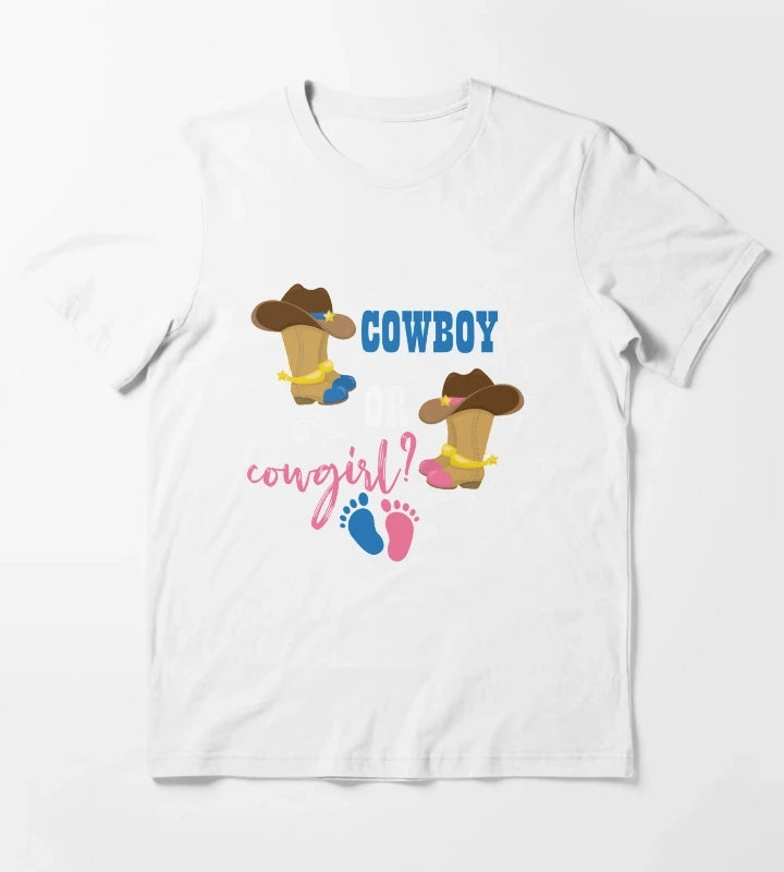 Cowboy or Cowgirl Gender Reveal Gift T-Shirt White