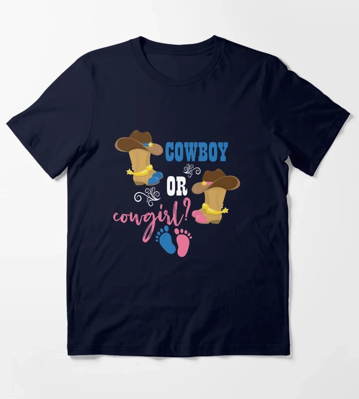 Cowboy or Cowgirl Gender Reveal Gift T-Shirt Navy