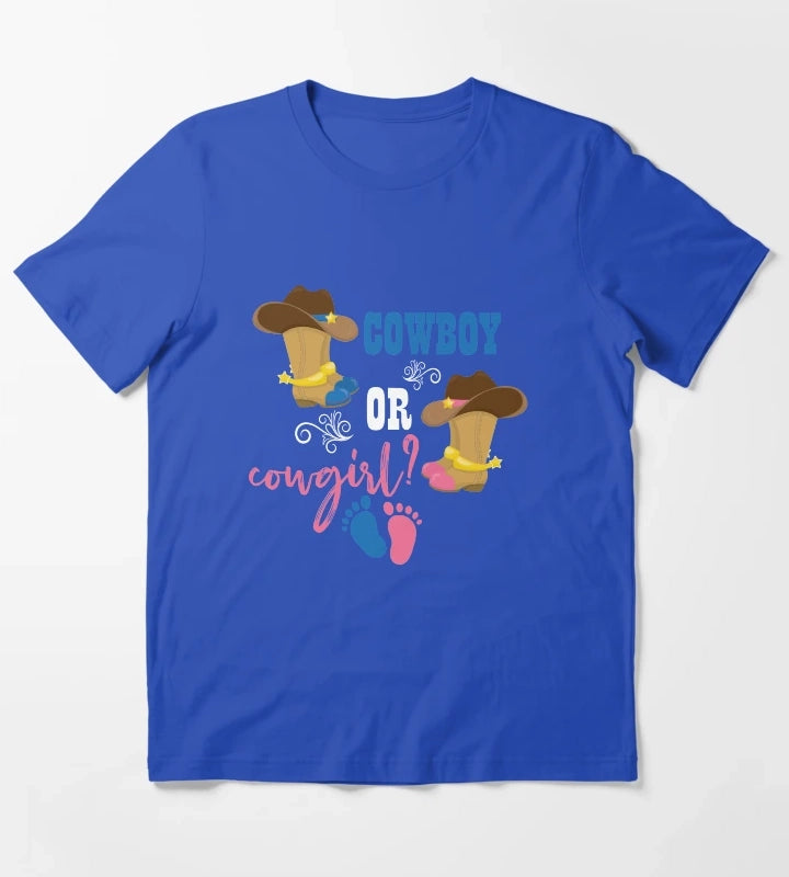 Cowboy or Cowgirl Gender Reveal Gift T-Shirt Blue