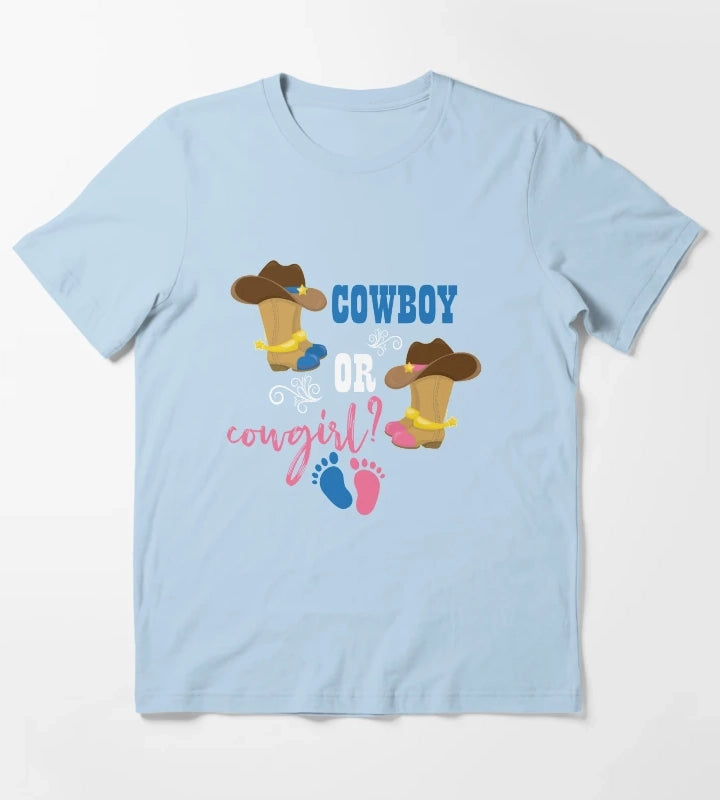 Cowboy or Cowgirl Gender Reveal Gift T-Shirt Sky Blue