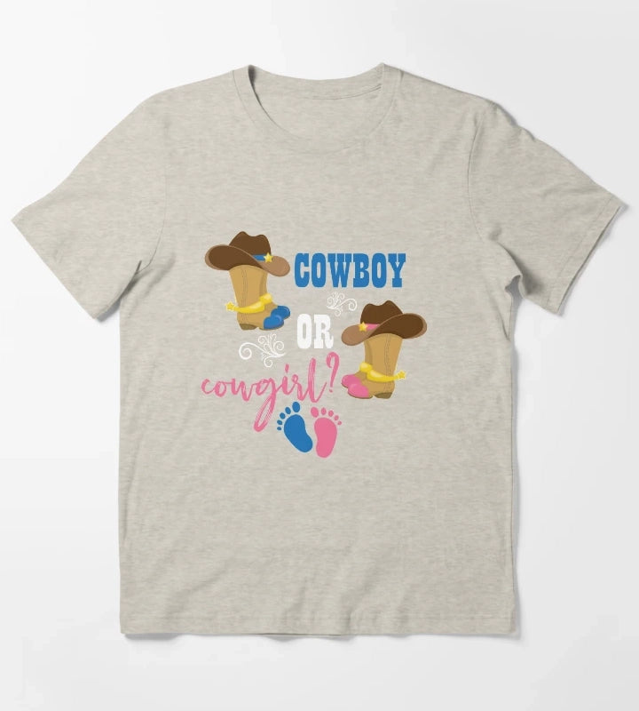 Cowboy or Cowgirl Gender Reveal Gift T-Shirt Cream