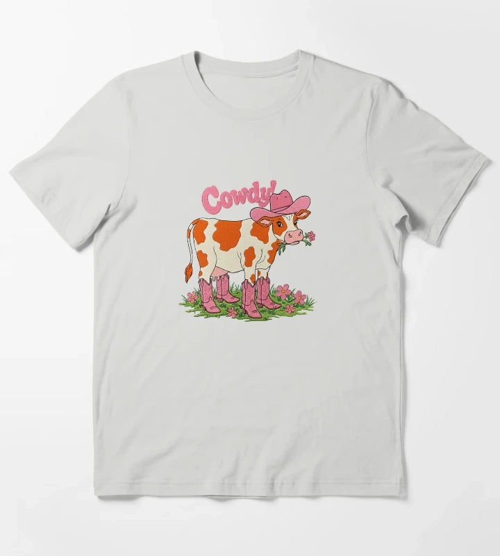 Cowdy Funny Cowgirl Cow Pun T-Shirt Light Grey