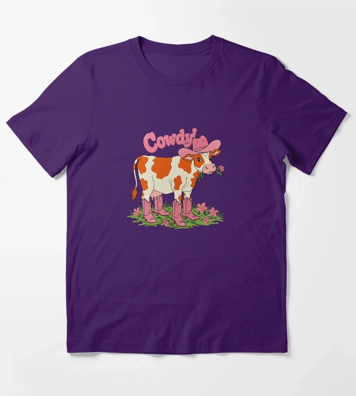 Cowdy Funny Cowgirl Cow Pun T-Shirt Purple