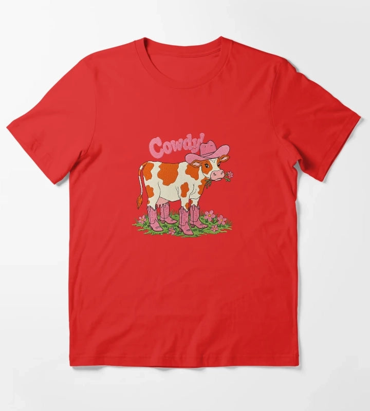 Cowdy Funny Cowgirl Cow Pun T-Shirt Red