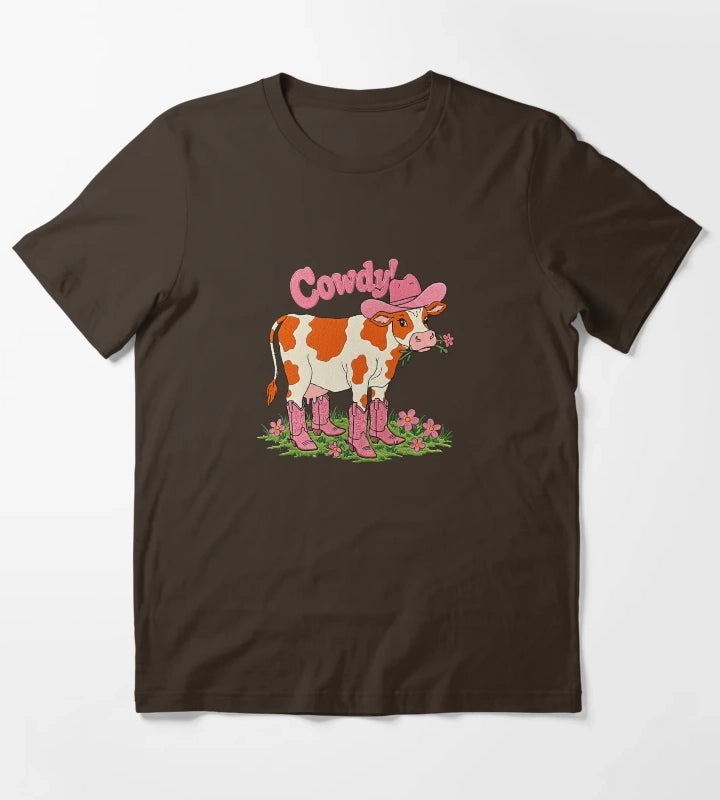 Cowdy Funny Cowgirl Cow Pun T-Shirt Brown