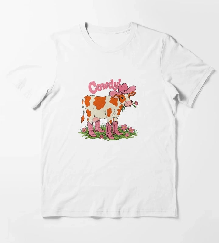 Cowdy Funny Cowgirl Cow Pun T-Shirt White