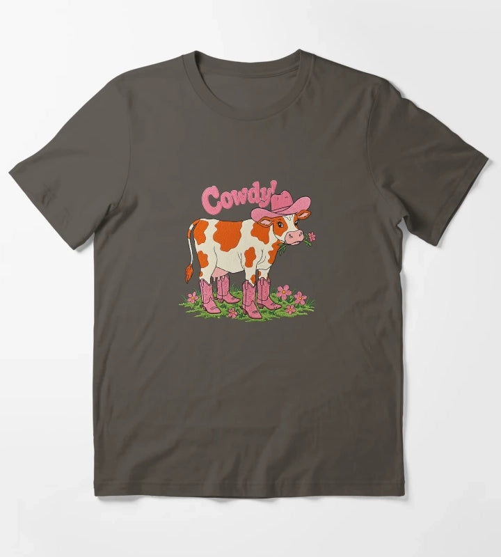 Cowdy Funny Cowgirl Cow Pun T-Shirt Dark Grey