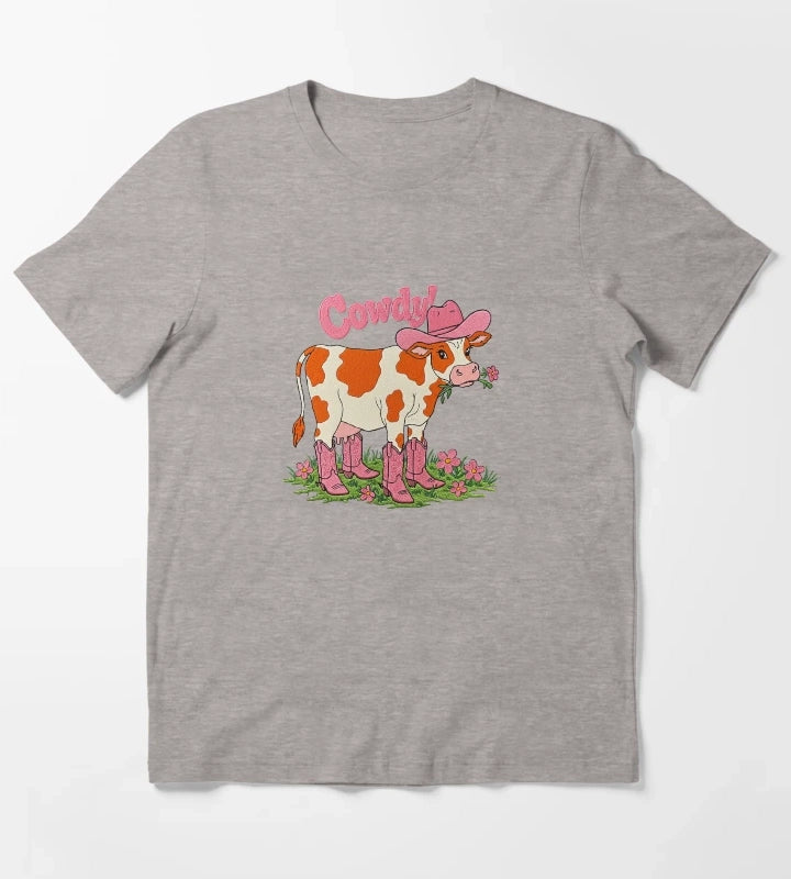Cowdy Funny Cowgirl Cow Pun T-Shirt Heather Grey