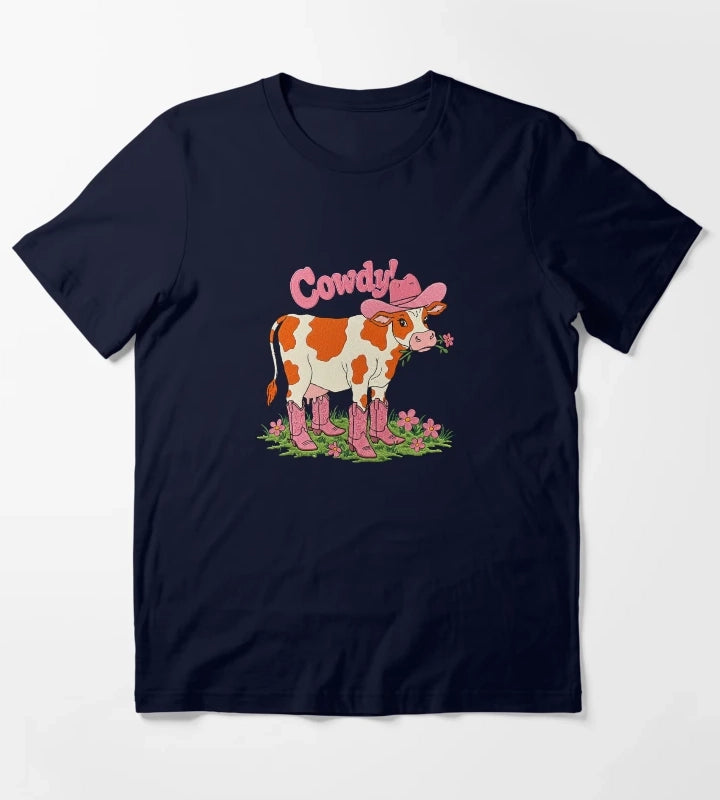 Cowdy Funny Cowgirl Cow Pun T-Shirt Navy
