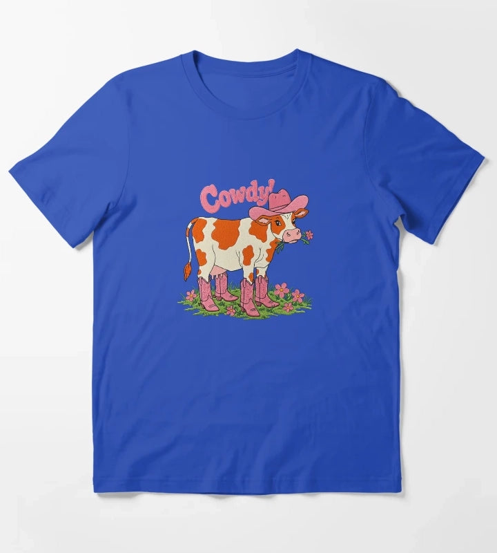 Cowdy Funny Cowgirl Cow Pun T-Shirt Blue