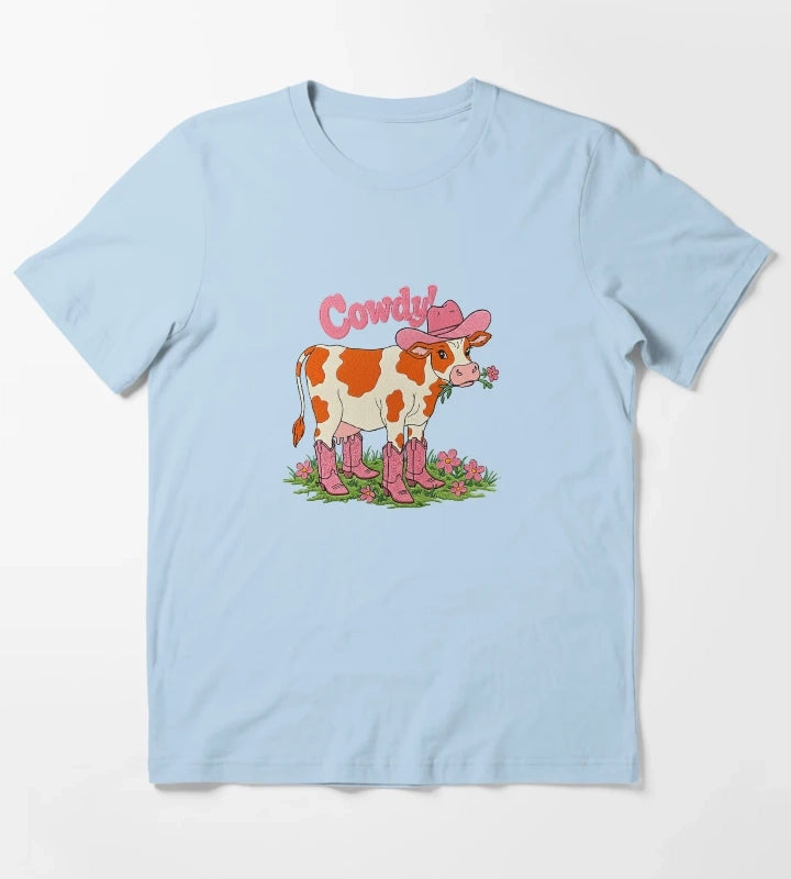 Cowdy Funny Cowgirl Cow Pun T-Shirt Sky Blue