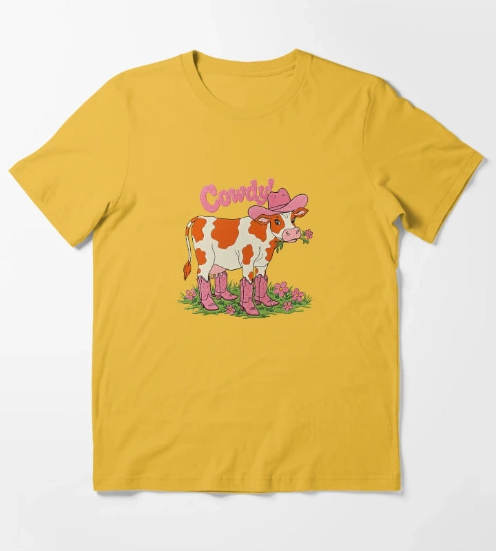 Cowdy Funny Cowgirl Cow Pun T-Shirt Yellow