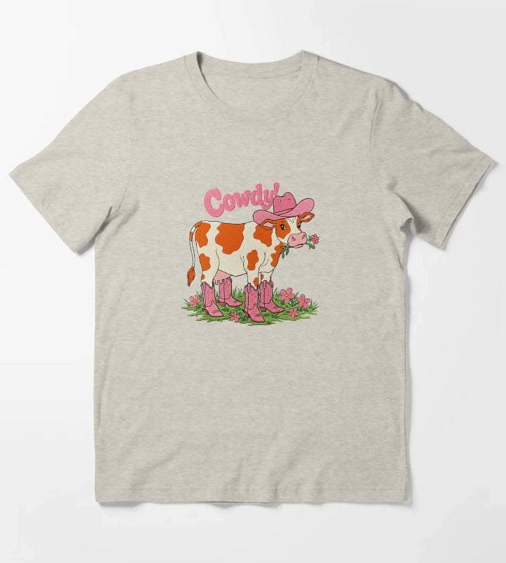 Cowdy Funny Cowgirl Cow Pun T-Shirt Cream