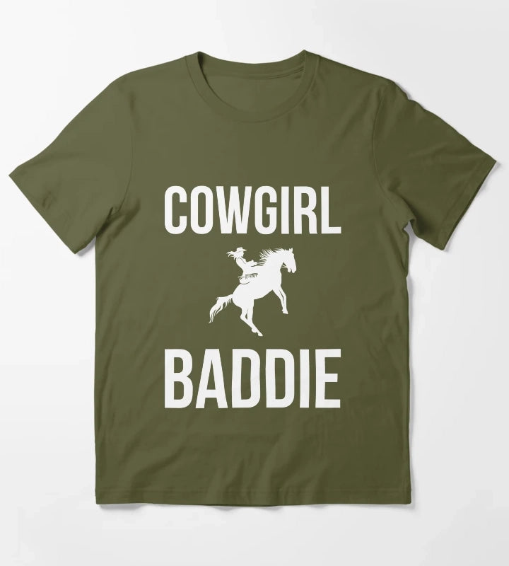 Cowgirl Baddie Western Rodeo Style Outfit horse cool T-Shirt Olive Green