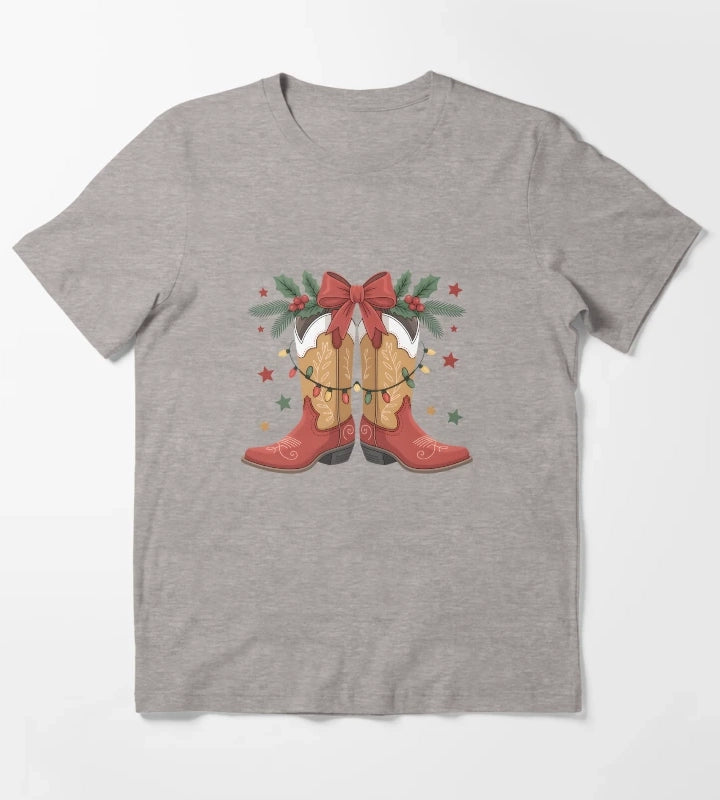 Cowgirl Boot Western Christmas Lights Country Women Girls T-Shirt Heather Grey