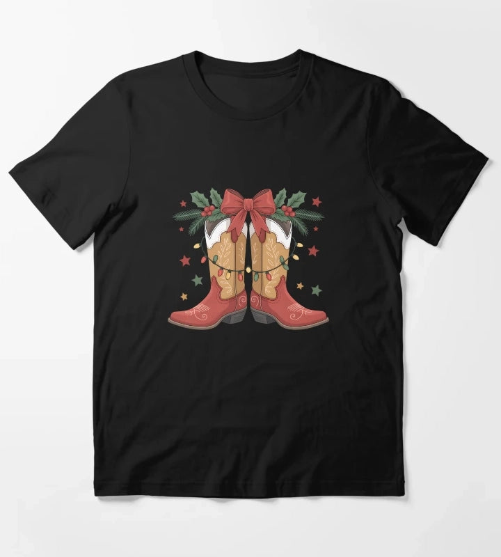 Cowgirl Boot Western Christmas Lights Country Women Girls T-Shirt