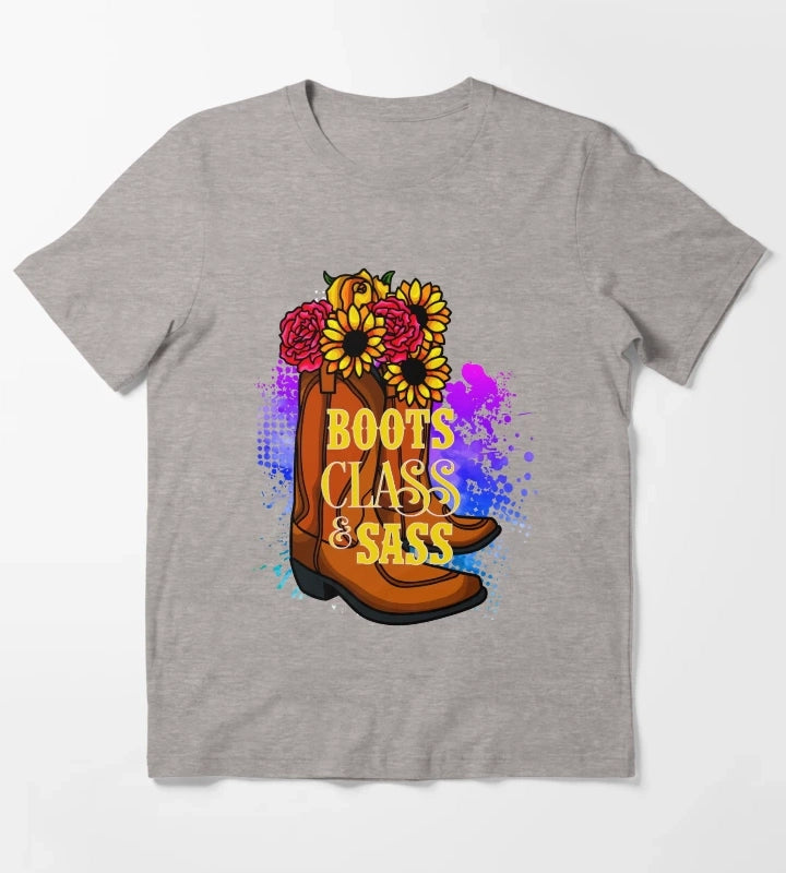 Cowgirl Boots Class and Sass Rodeo T-Shirt Heather Grey