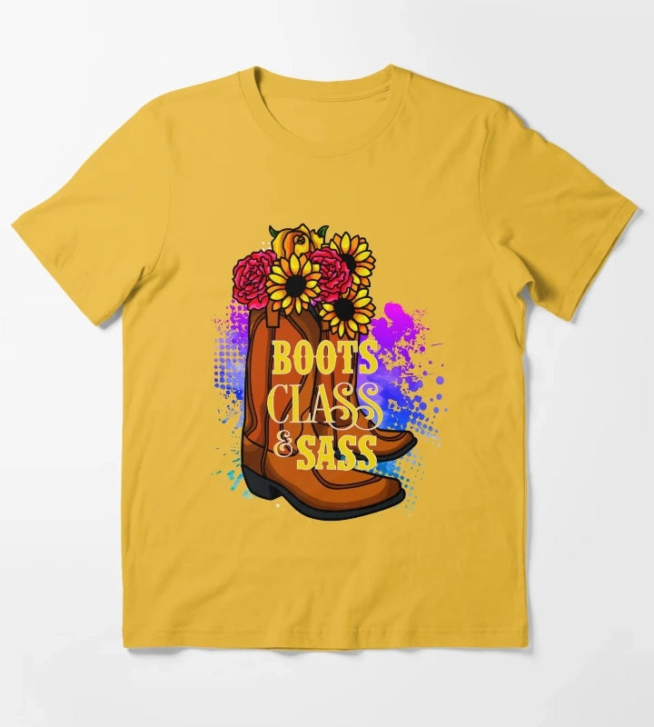 Cowgirl Boots Class and Sass Rodeo T-Shirt Yellow