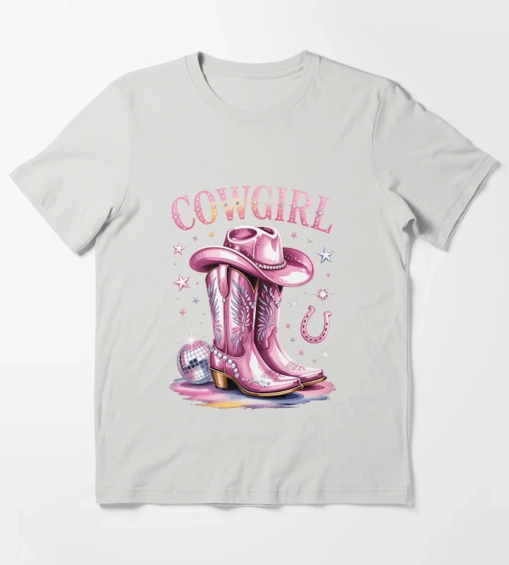 Cowgirl Boots Disco Western Country T-Shirt Light Grey