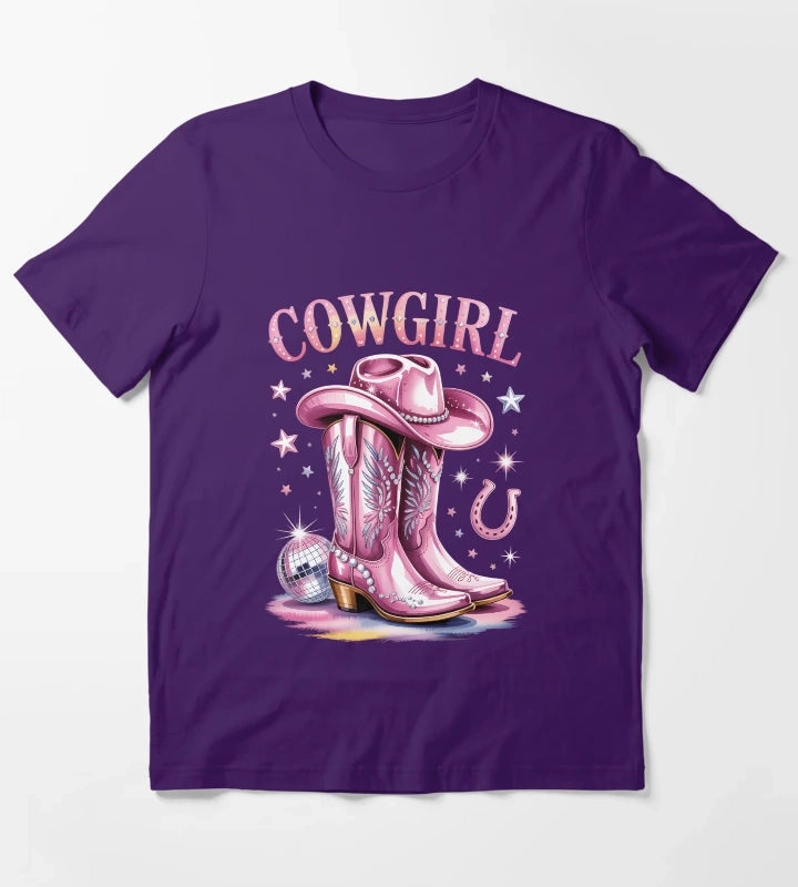 Cowgirl Boots Disco Western Country T-Shirt Purple
