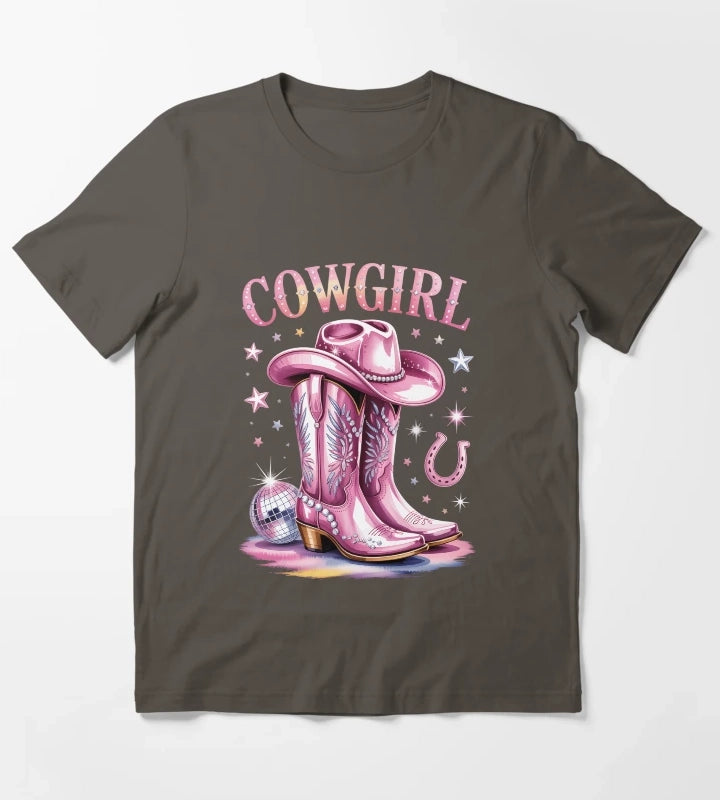 Cowgirl Boots Disco Western Country T-Shirt Dark Grey