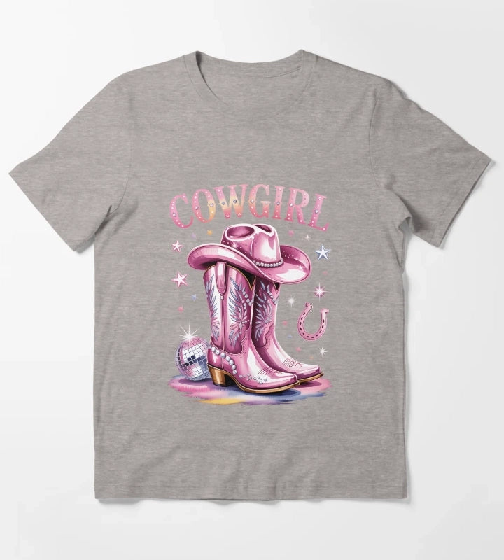 Cowgirl Boots Disco Western Country T-Shirt Heather Grey