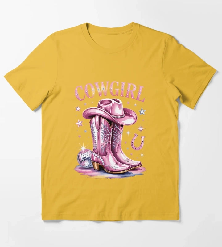 Cowgirl Boots Disco Western Country T-Shirt Yellow