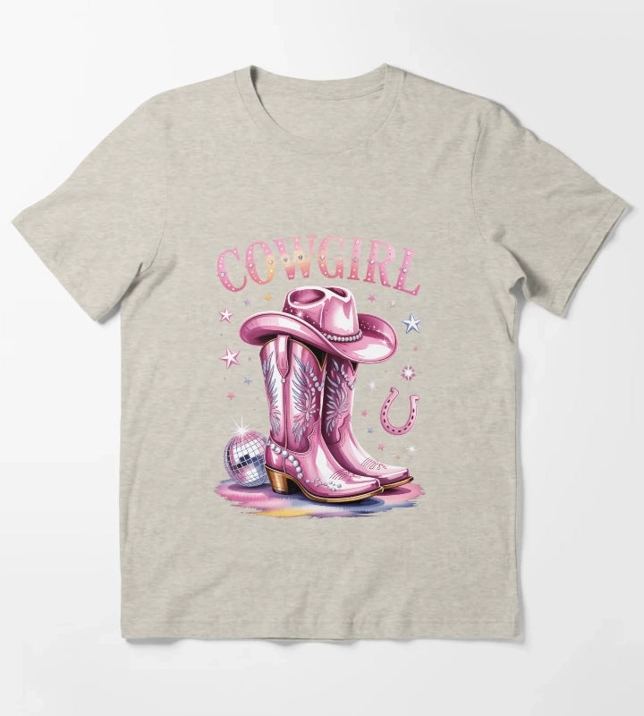 Cowgirl Boots Disco Western Country T-Shirt Cream