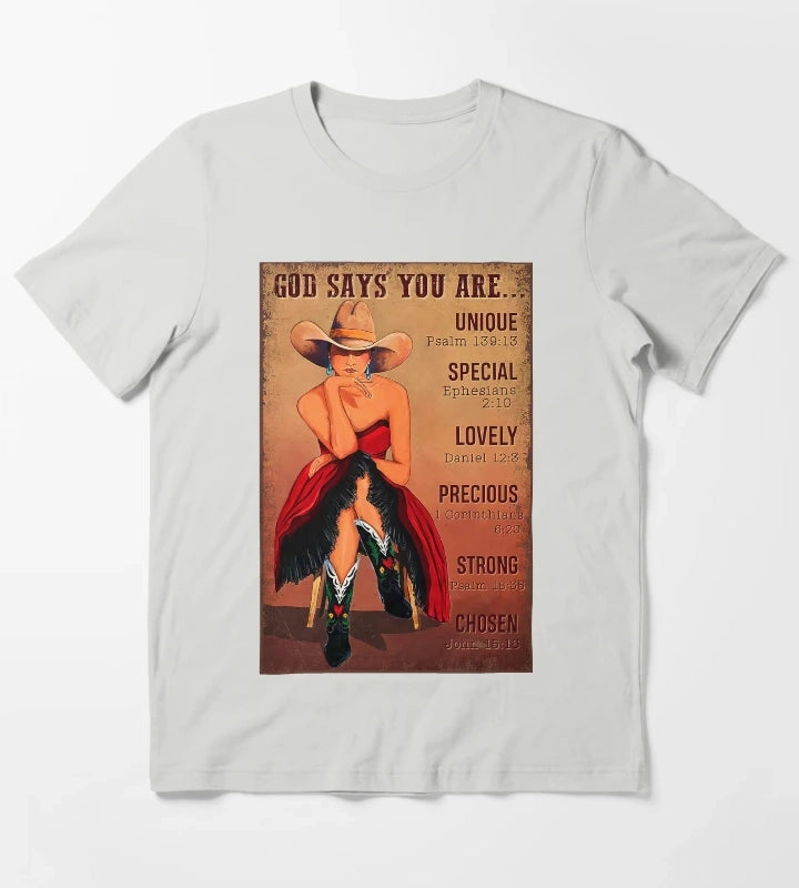 Cowgirl God Says You Are Unique Psalm 13913 T-Shirt Light Grey