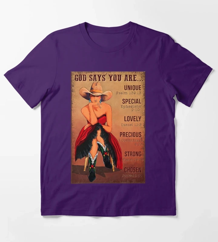 Cowgirl God Says You Are Unique Psalm 13913 T-Shirt Purple
