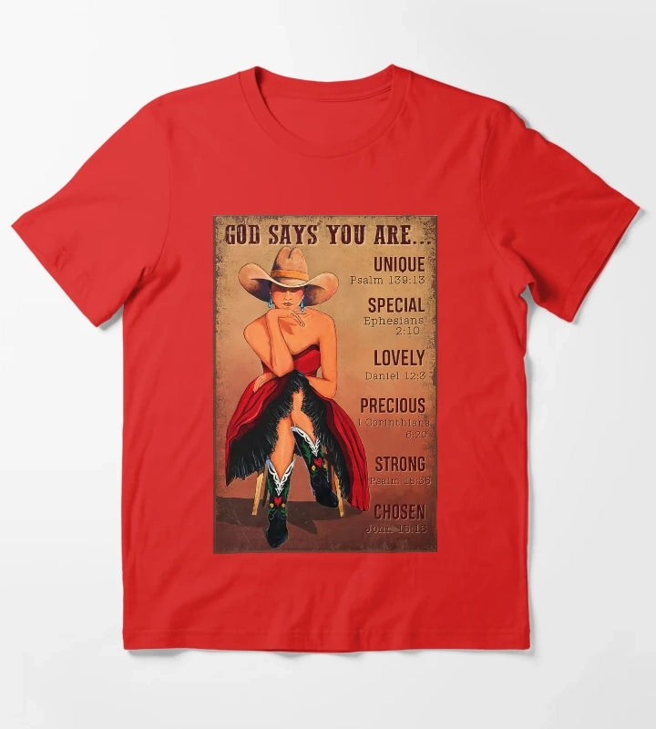 Cowgirl God Says You Are Unique Psalm 13913 T-Shirt Red