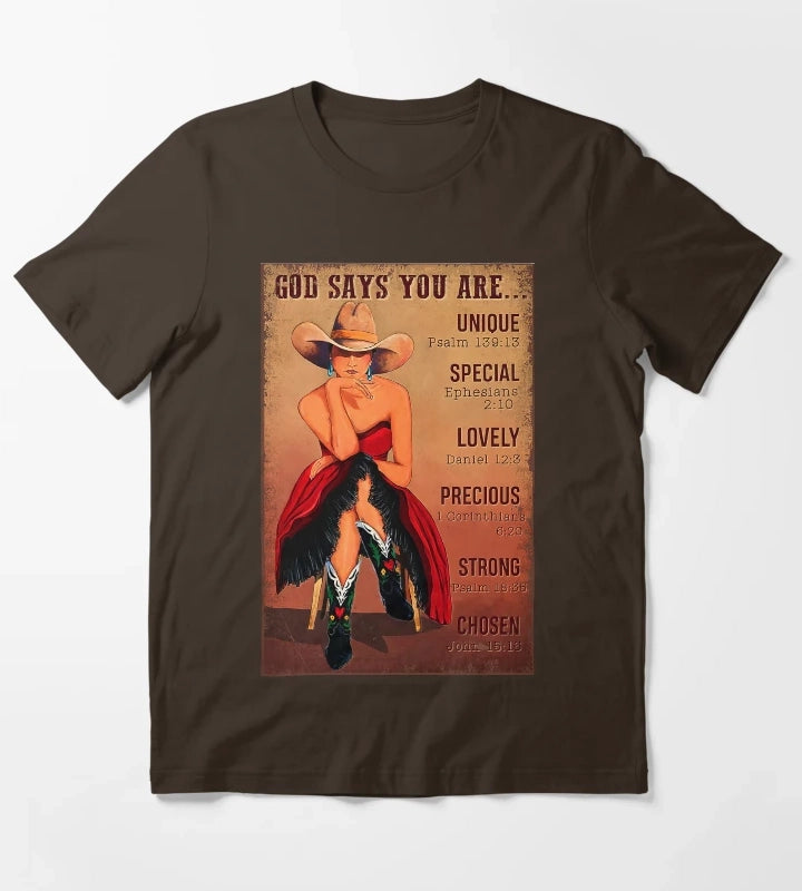 Cowgirl God Says You Are Unique Psalm 13913 T-Shirt Brown