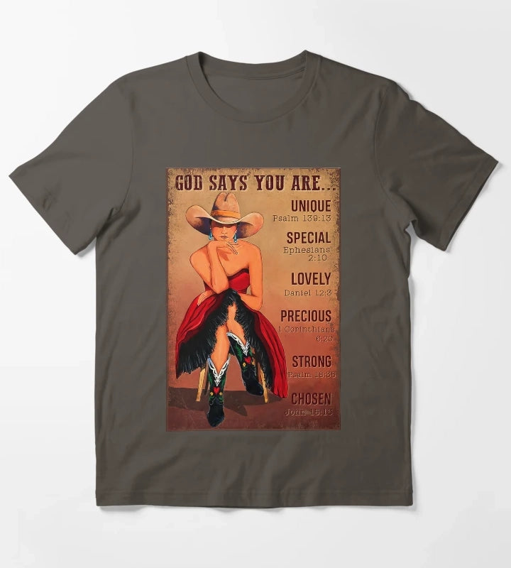 Cowgirl God Says You Are Unique Psalm 13913 T-Shirt Dark Grey
