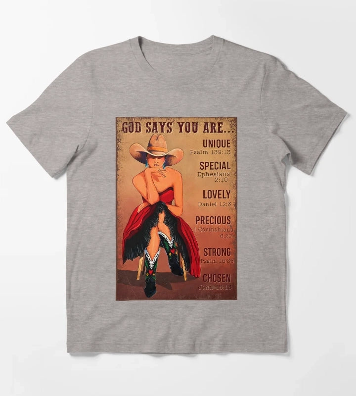 Cowgirl God Says You Are Unique Psalm 13913 T-Shirt Heather Grey