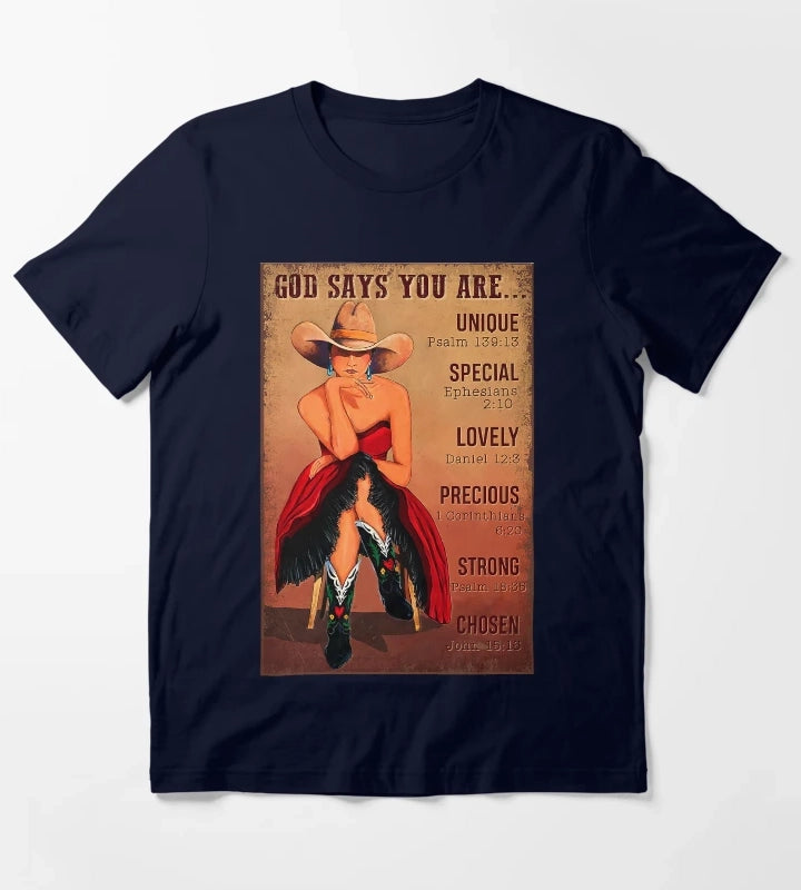 Cowgirl God Says You Are Unique Psalm 13913 T-Shirt Navy
