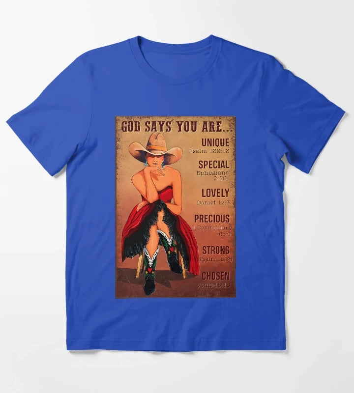 Cowgirl God Says You Are Unique Psalm 13913 T-Shirt Blue