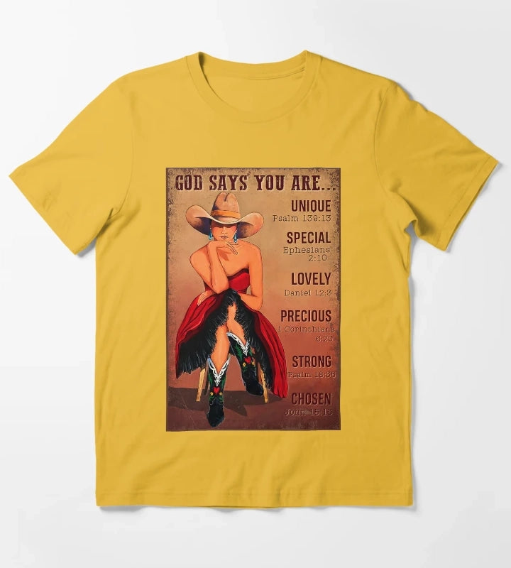 Cowgirl God Says You Are Unique Psalm 13913 T-Shirt Yellow