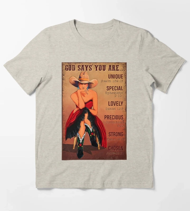Cowgirl God Says You Are Unique Psalm 13913 T-Shirt Cream