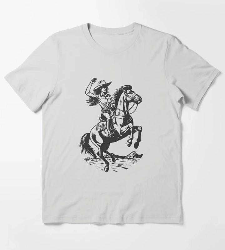 Cowgirl Horseback Western Cowboy T-Shirt Light Grey
