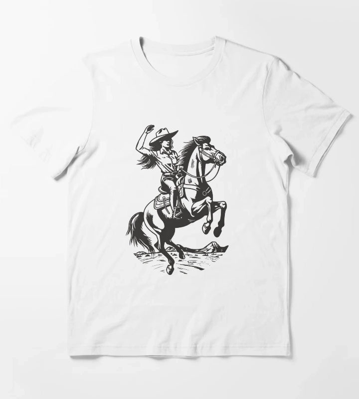 Cowgirl Horseback Western Cowboy T-Shirt White