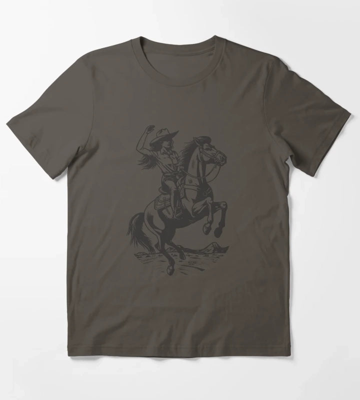 Cowgirl Horseback Western Cowboy T-Shirt Dark Grey