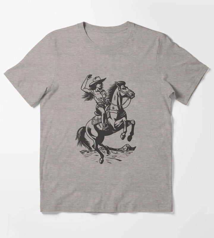 Cowgirl Horseback Western Cowboy T-Shirt Heather Grey