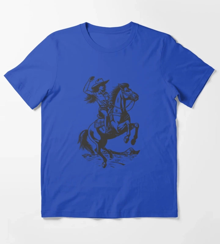Cowgirl Horseback Western Cowboy T-Shirt Blue
