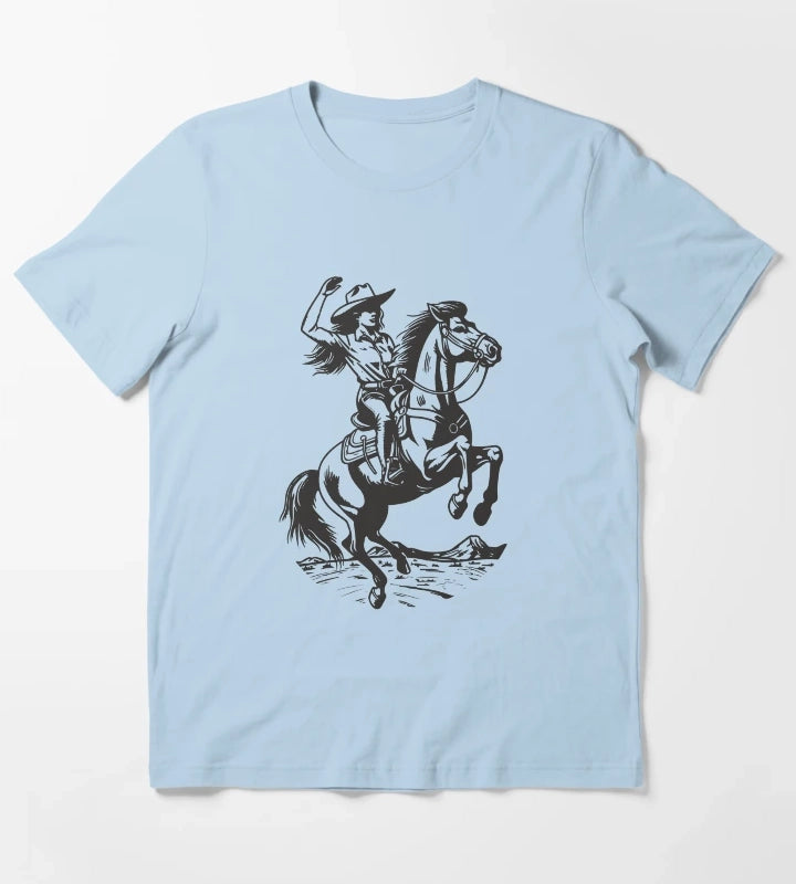 Cowgirl Horseback Western Cowboy T-Shirt Sky Blue