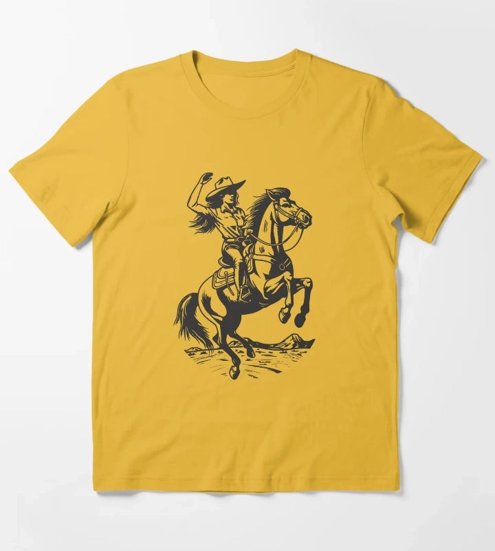 Cowgirl Horseback Western Cowboy T-Shirt Yellow