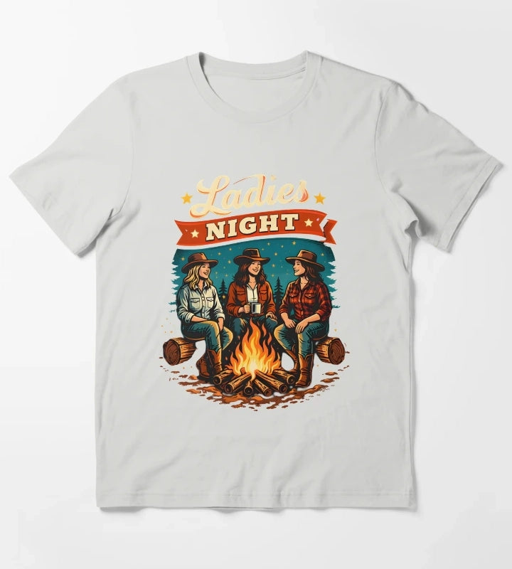 Cowgirl Ladies Night Campfire T-Shirt Light Grey