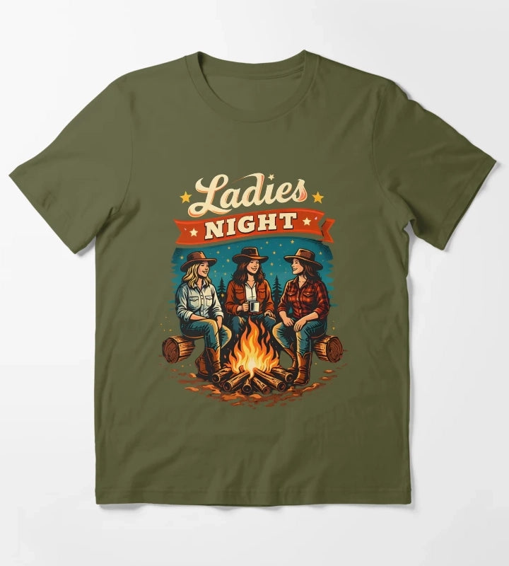 Cowgirl Ladies Night Campfire T-Shirt Olive Green