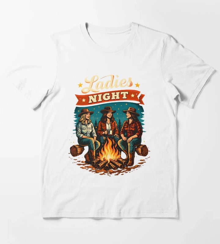 Cowgirl Ladies Night Campfire T-Shirt White